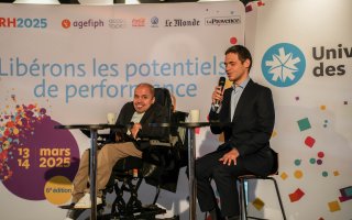 Gaël Rivière, Président Fédération Française Handisport, prend la parole lors d'un En Direct avec, animé par Yanis Bacha, Directeur communication de l'Agefiph