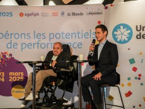 Gaël Rivière, Président Fédération Française Handisport, prend la parole lors d'un En Direct avec, animé par Yanis Bacha, Directeur communication de l'Agefiph